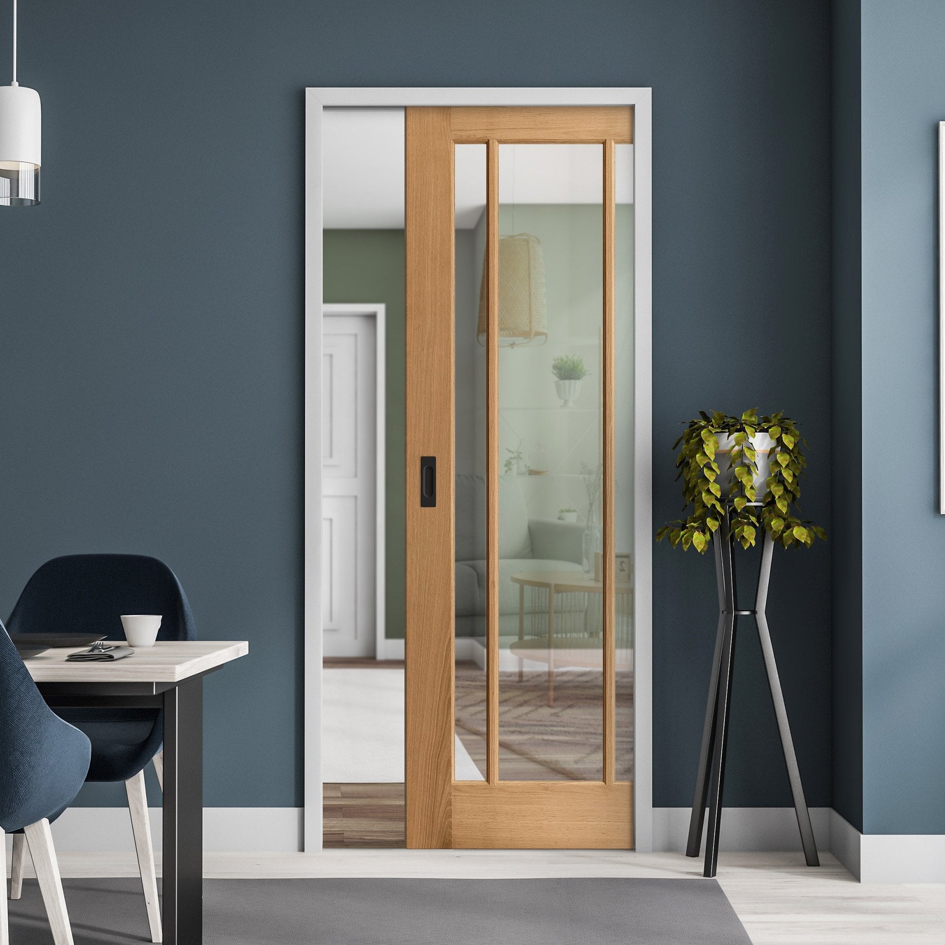 Oak Unfinished Toledo 3 Light Clear Glass Framed Pocket Door Set (123218)