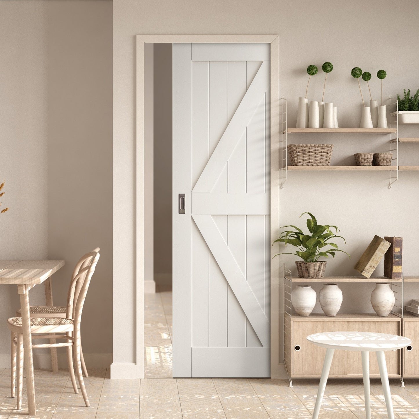 White Primed Internal Barn FLB Framed Pocket Door Set (123241)