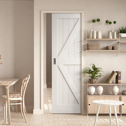 White Primed Internal Barn FLB Framed Pocket Door Set (123241)