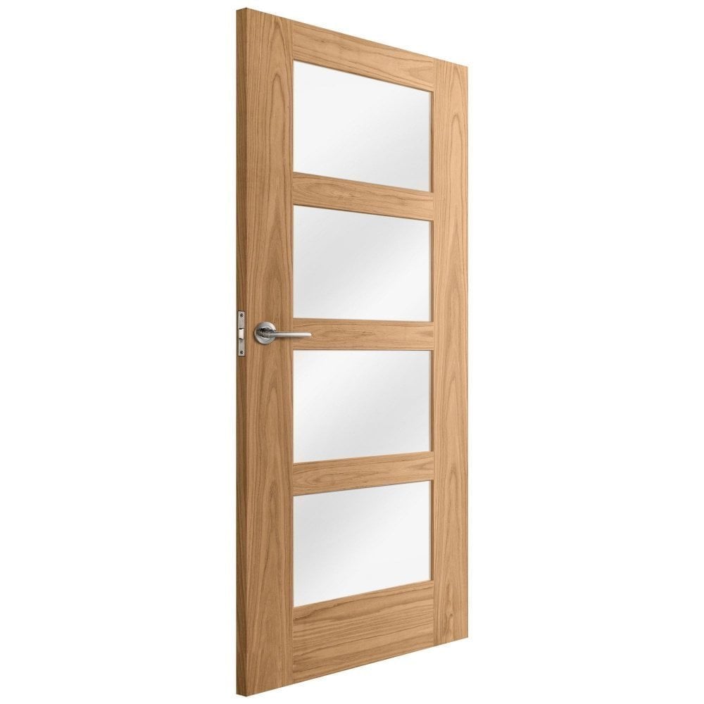 Oak Internal Fully Finished Shaker 4 Light Clear Glass FD30 Fire Door (121947)