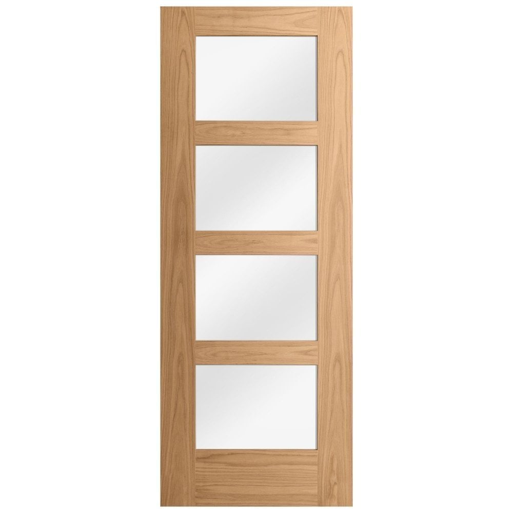 Oak Internal Fully Finished Shaker 4 Light Clear Glass FD30 Fire Door (121947)