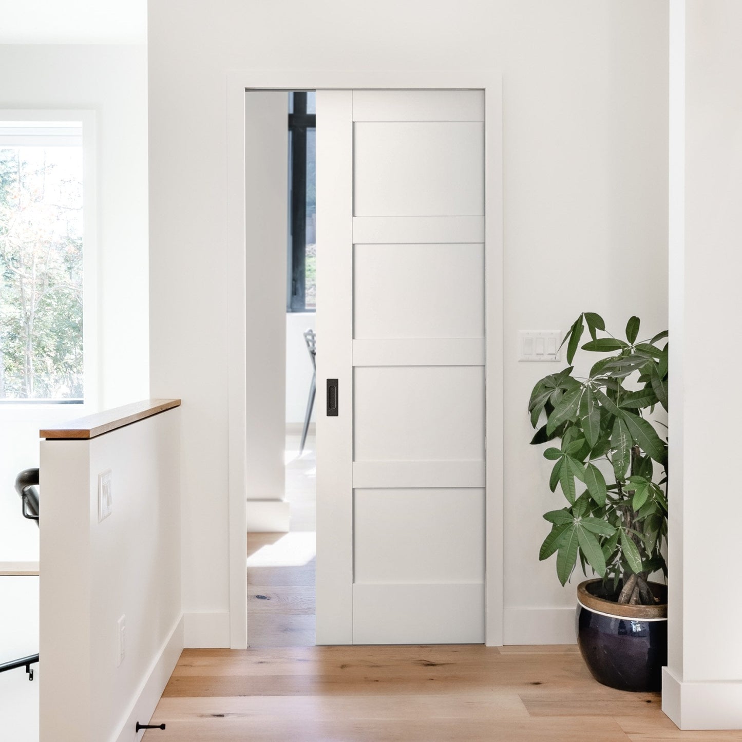 White Primed Internal Shaker 4 Panel Framed Pocket Door Set (123268)