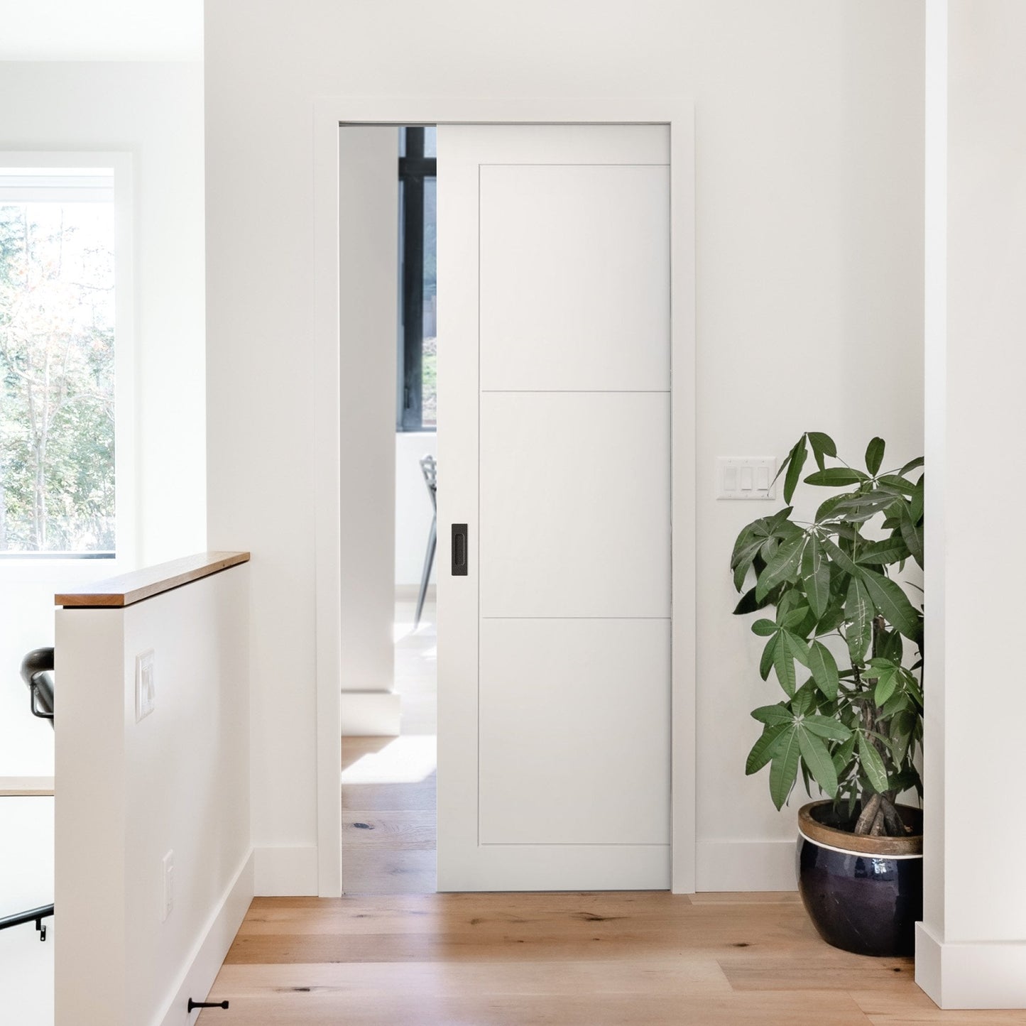 White Primed Internal Temple 3 Panel Framed Pocket Door Set (123269)