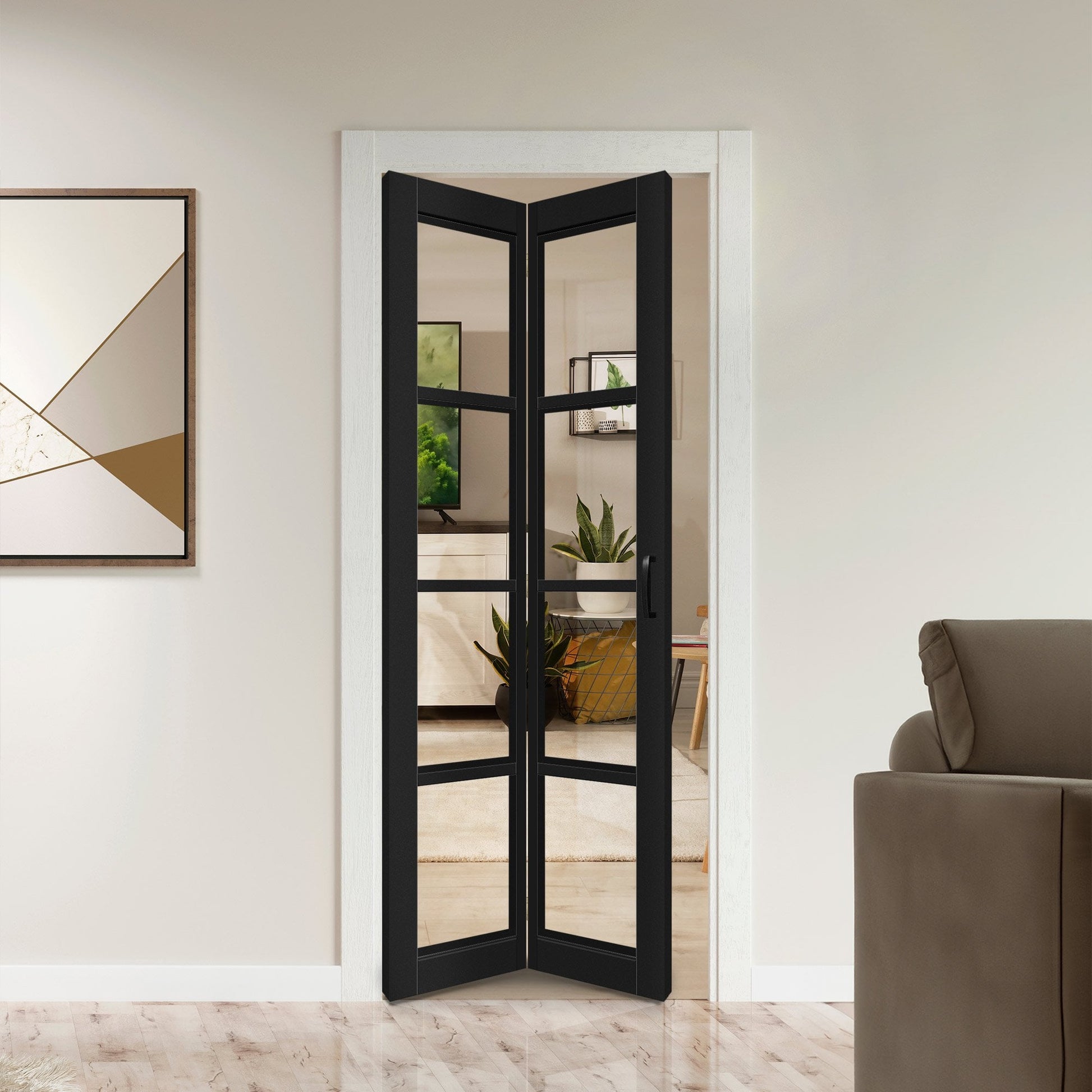 Black Internal Fully Finished Bifold 4 Light Clear Glass Door (121177)