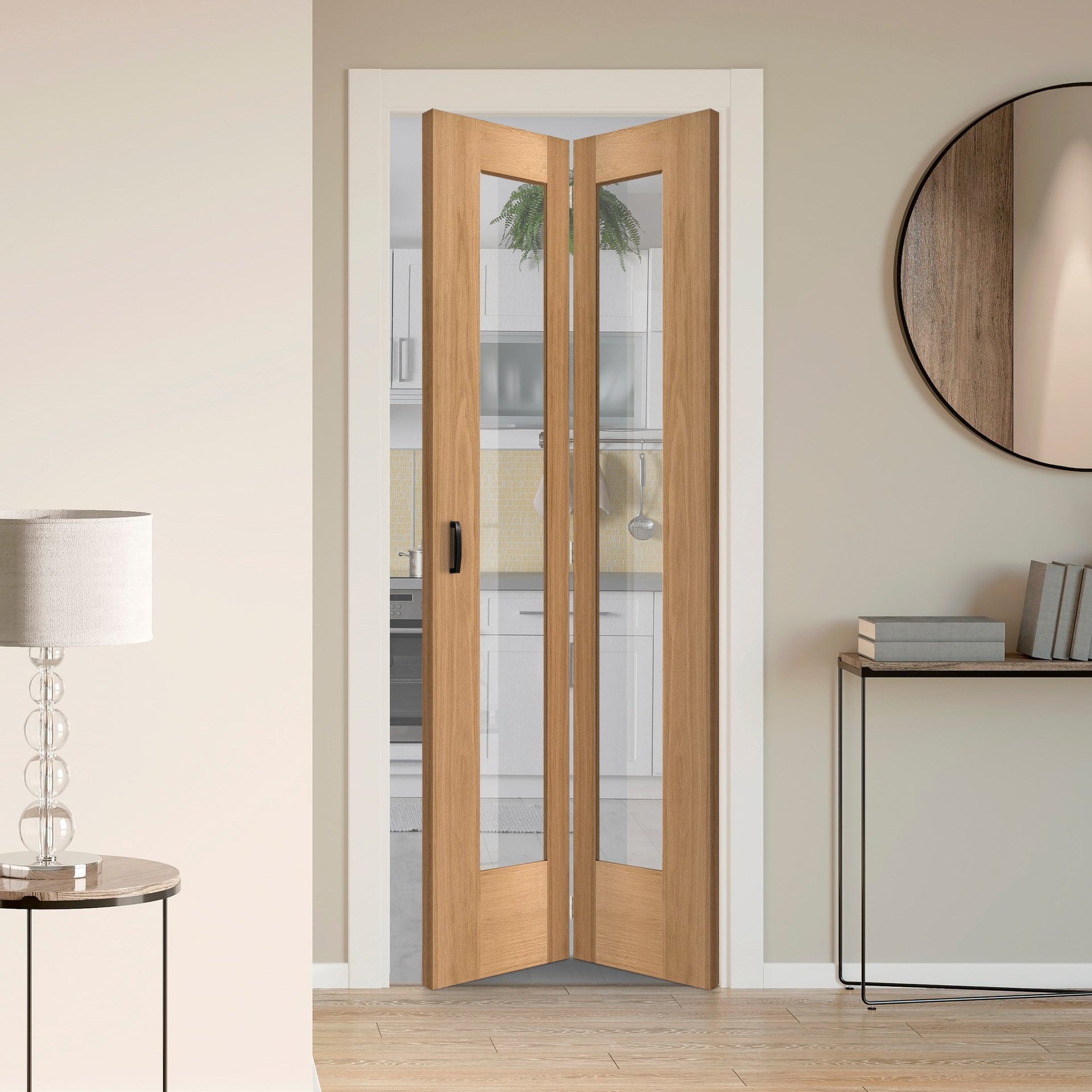 Oak Internal Unfinished Bi fold Pattern 10 1 Light Clear Glass Door