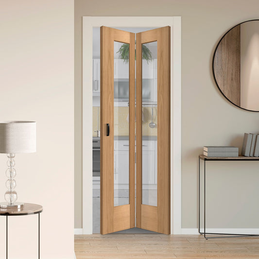 Oak Internal Unfinished Bi-fold Pattern 10 1 Light Clear Glass Door (108136)