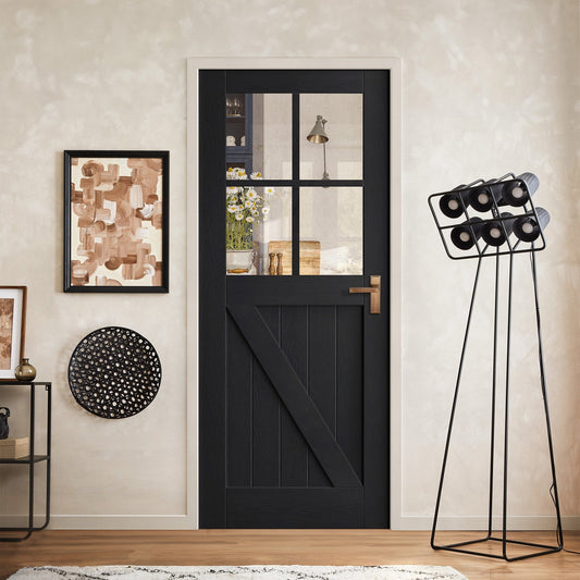 Black Internal Fully Finished Oak Barn Clear Glass Door (121611)