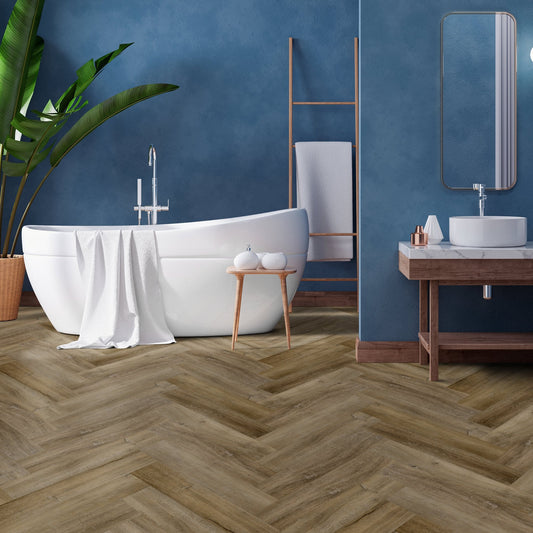 Nelson Oak - Foundation Herringbone SPC 2mm UV Coated Luxury Vinyl Flooring (122986)