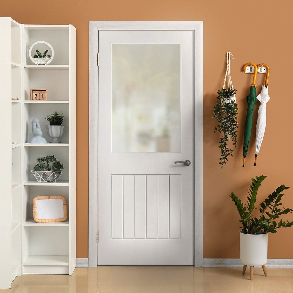 White Internal Primed Cottage 1 Panel 1 Light Obscure Glass Made-to-Measure Door