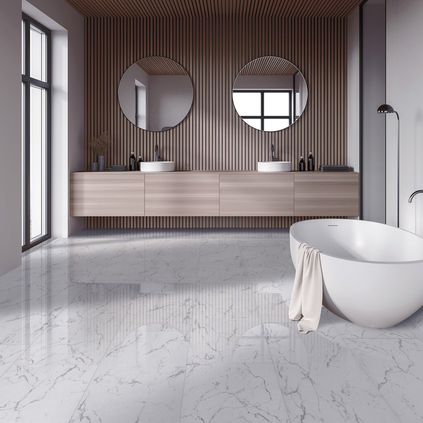 Carrara Marble - Lustre Stone 8mm High Gloss Laminate Flooring (90003)