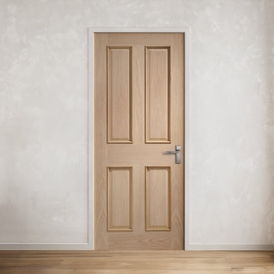 White Internal Oak Oregon Raised Mouldings 4 Panel FD30 Fire Door (121820)