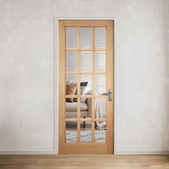 White Oak Internal Unfinished 15 Light Clear Glass KF Door (121784)
