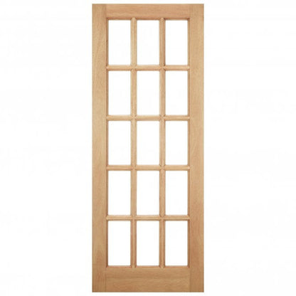White Oak Internal Unfinished 15 Light Clear Glass KF Door (121784)