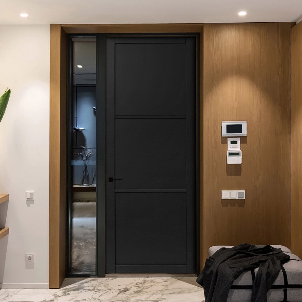 Jet Black Internal Fully Finished 3 Panel Industrial Studio Door (124156)