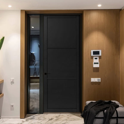 Jet Black Internal Fully Finished 3 Panel Industrial Studio Door (124156)