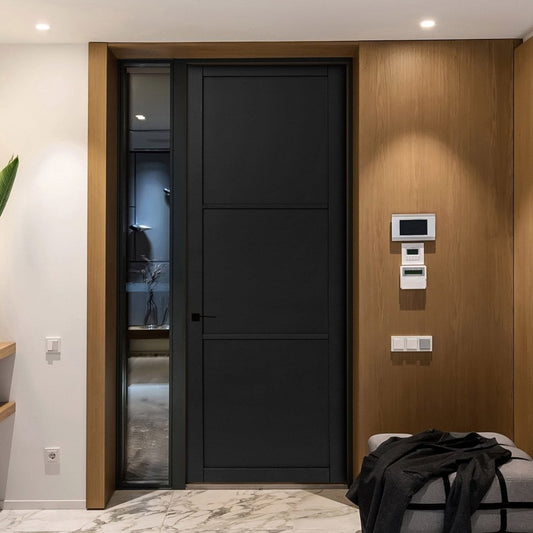 Jet Black Internal Fully Finished 3 Panel Industrial Studio Door (124156)