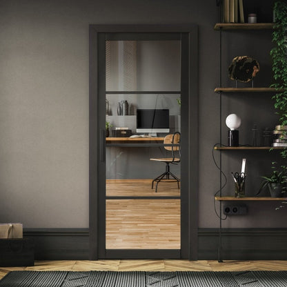 Jet Black Internal Fully Finished 4 Light Clear Glass Industrial Studio Door (124159)