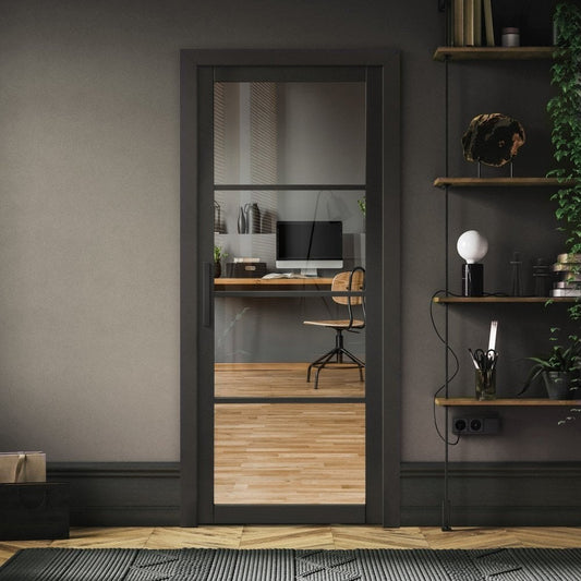Jet Black Internal Fully Finished 4 Light Clear Glass Industrial Studio Door (124159)