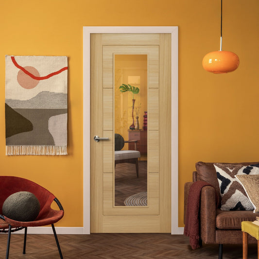 Blonde Oak Internal Fully Finished Endure Laminate Ladder Clear Glass Door (121993)