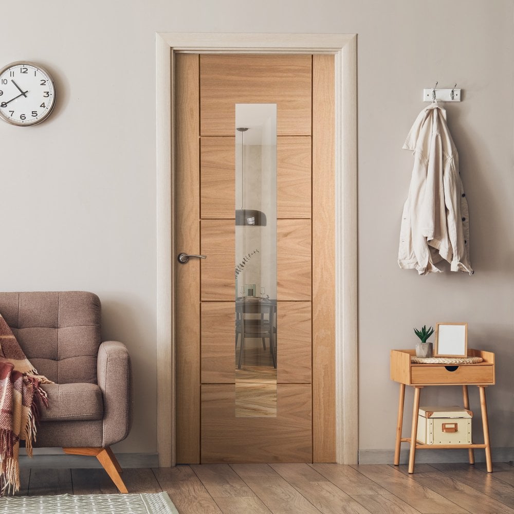 Oak Internal Unfinished Parma 1 Light Clear Glass Door