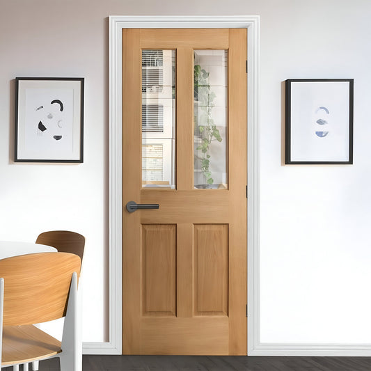 Oak Internal Unfinished Traditional Victorian 2 Panel 2 Light Clear Bevelled Glass Made-to-Measure Door (120472)