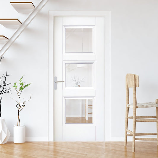 White Internal Primed Elegance Ripley 3 Light Clear Glass Made-to-Measure Door (120512)