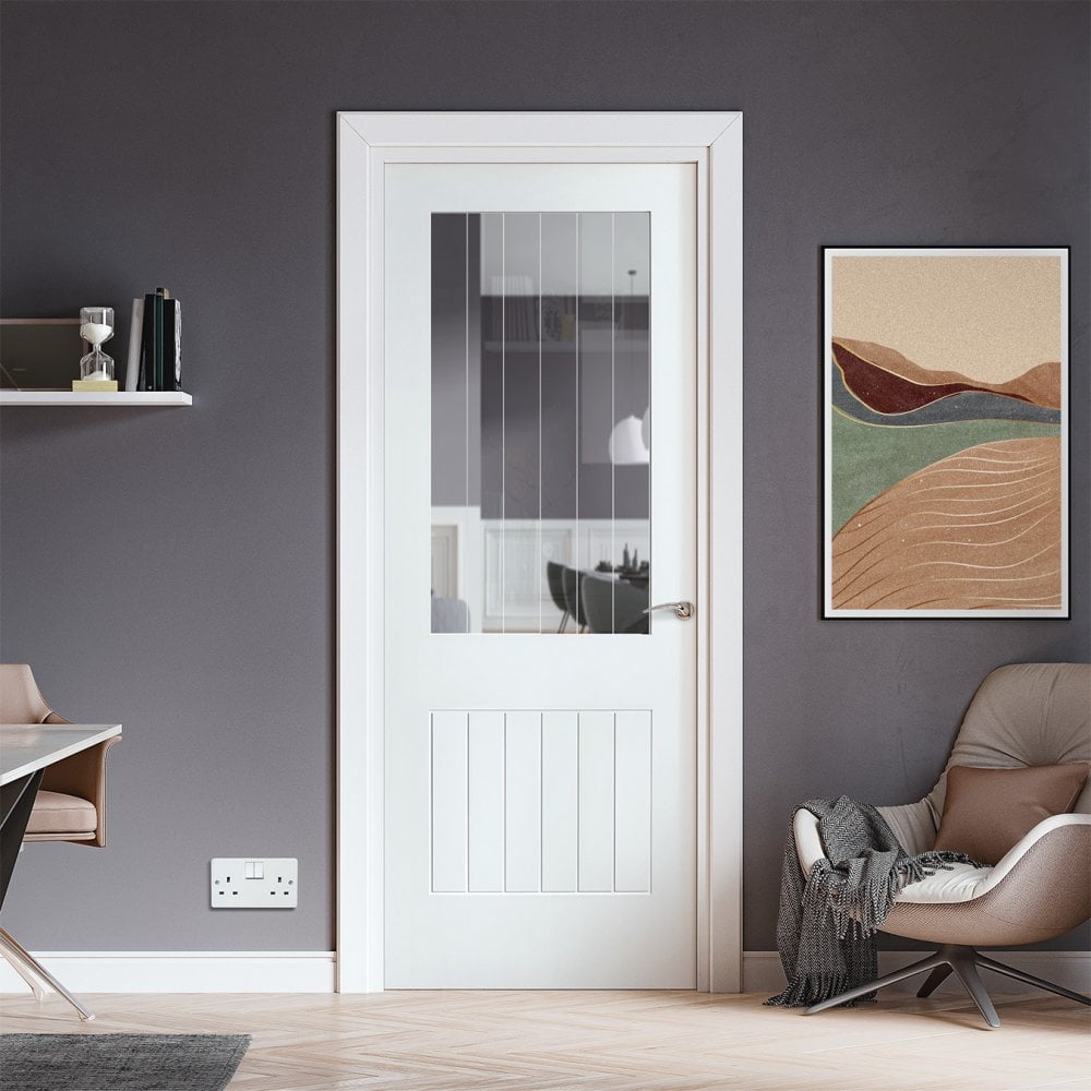 Internal Primed Cottage 1 Light Etched Lined Clear Glass Door