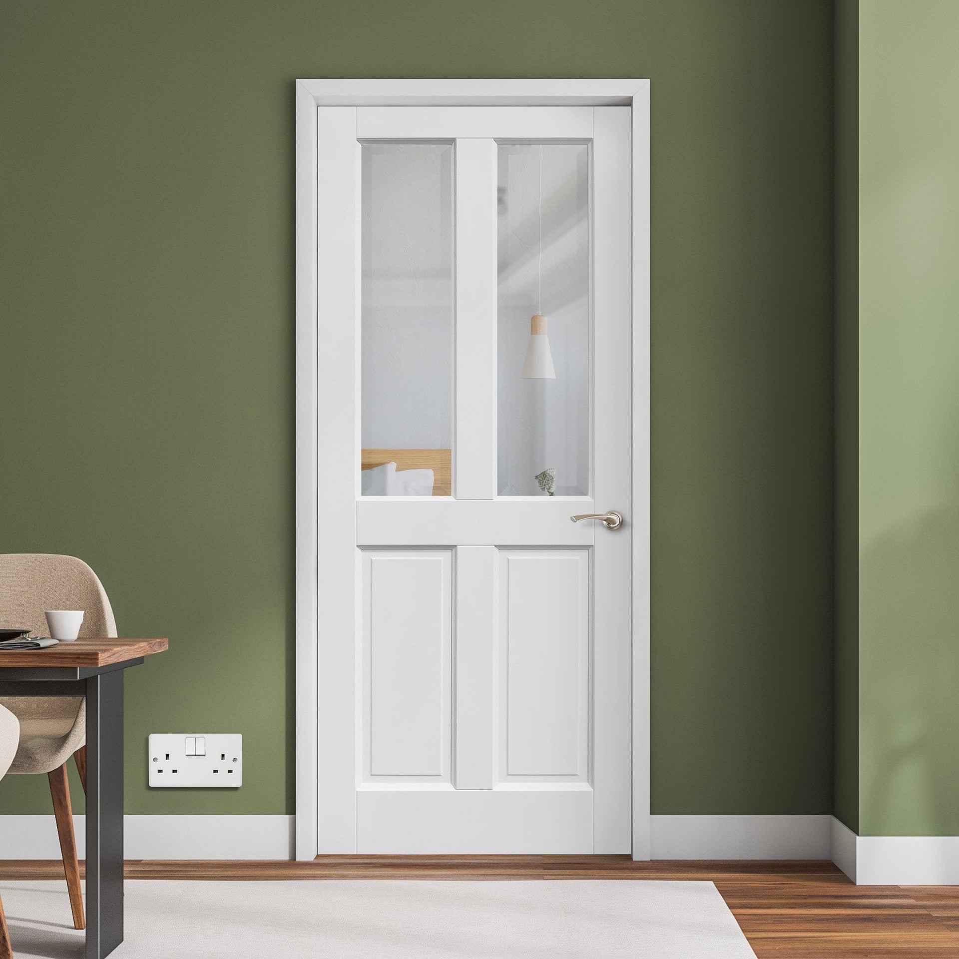 Internal Primed Berkeley 2 Panel 2 Light Bevelled Clear Glass Door