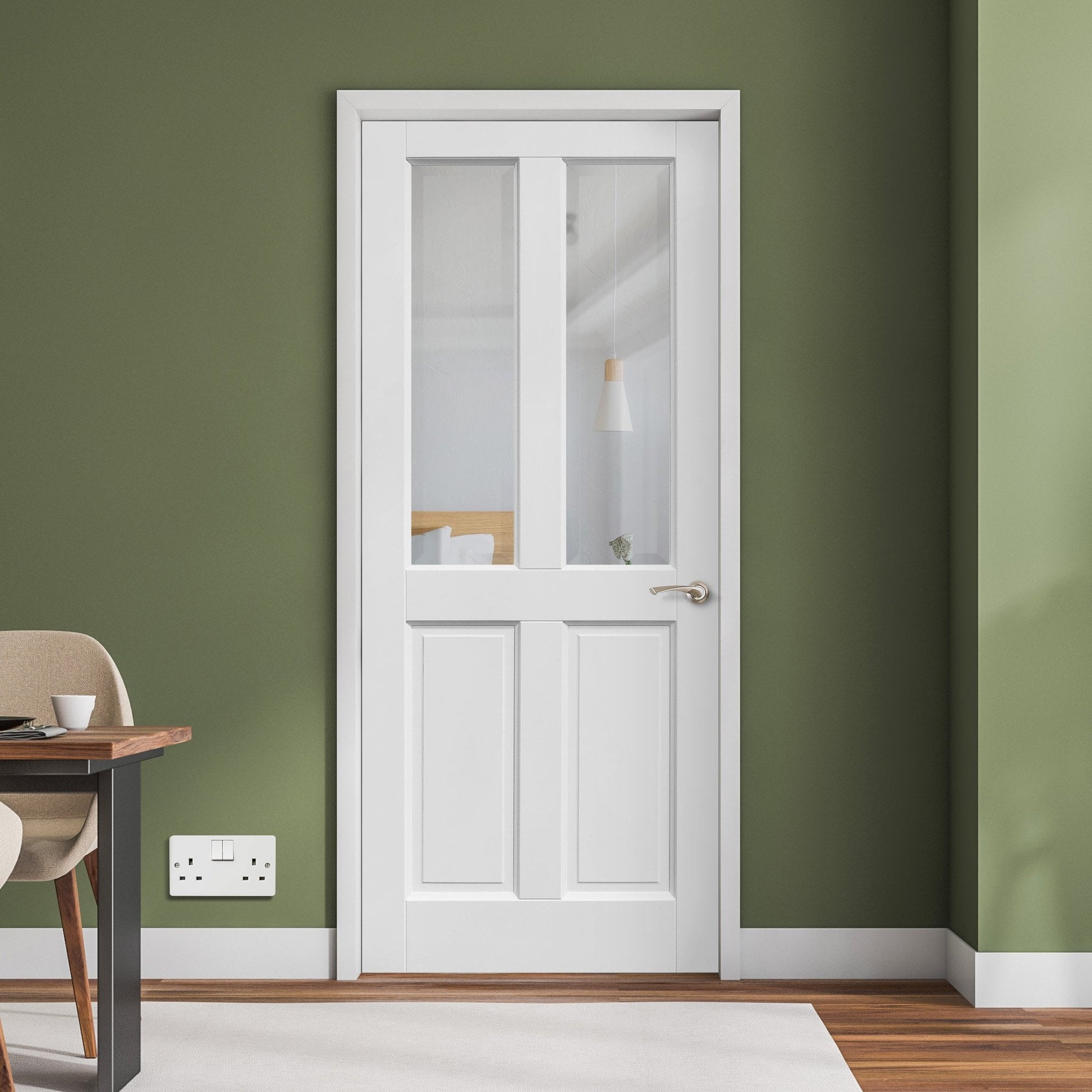 White Internal Primed Berkeley 2 Panel 2 Light Bevelled Clear Glass Door (87762)