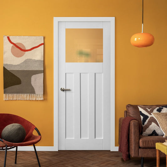 White Internal Primed 1930's DX 3 Panel 1 Light Obscure Glass Made-to-Measure Door (120492)