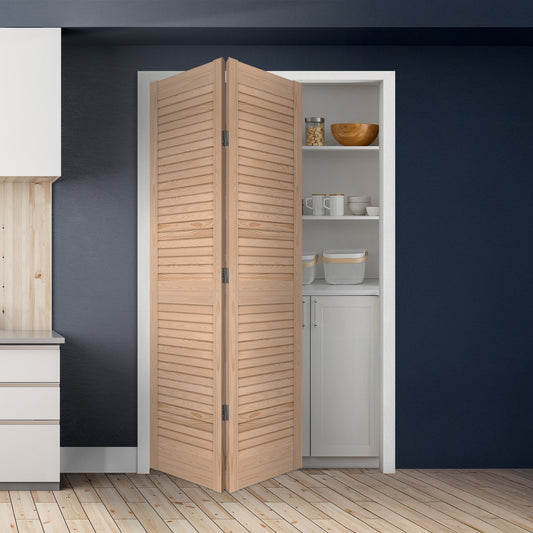 Clear Pine Internal 28mm Open Louvre Bi-fold Door Set (123116)