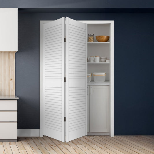White Painted Internal 28mm Open Louvre Bi-fold Door Set (123117)