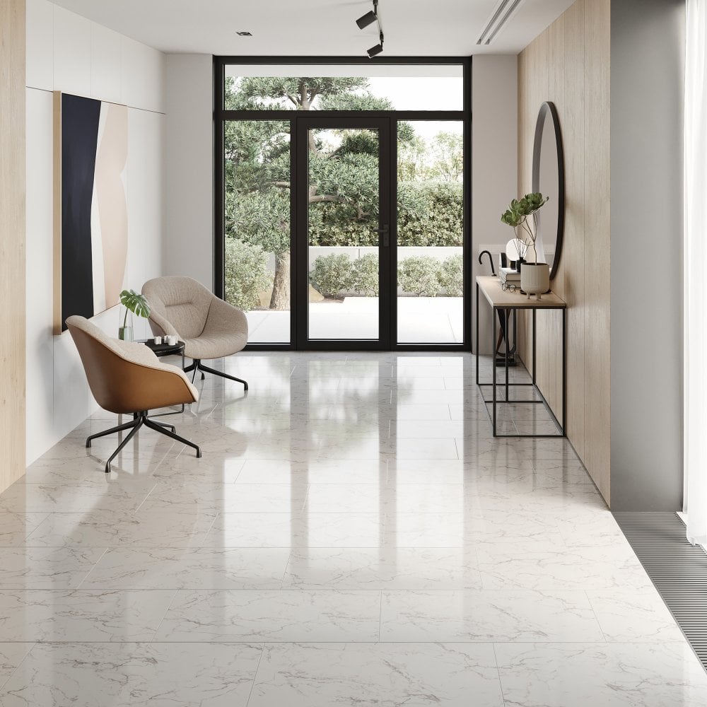 Carrara Marble - Lustre Stone 8mm High Gloss Laminate Flooring (90003)