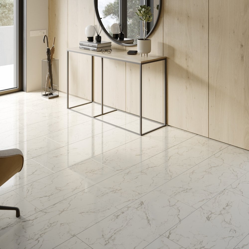 Carrara Marble - Lustre Stone 8mm High Gloss Laminate Flooring (90003)
