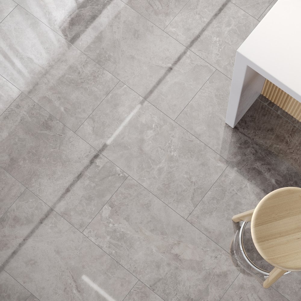 Agios Cinzento - Lustre Stone 8mm High Gloss Laminate Flooring (91931)
