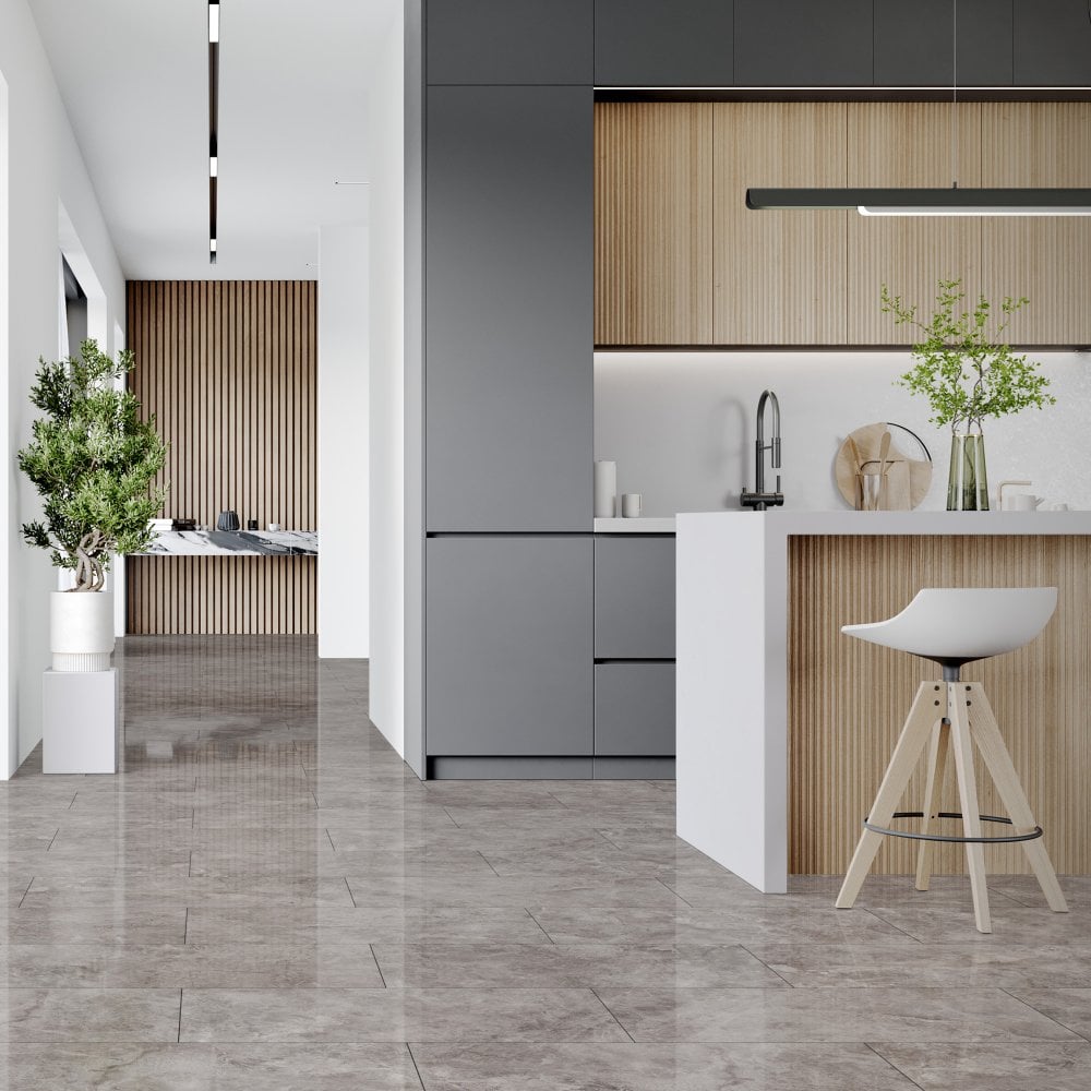 Agios Cinzento - Lustre Stone 8mm High Gloss Laminate Flooring (91931)