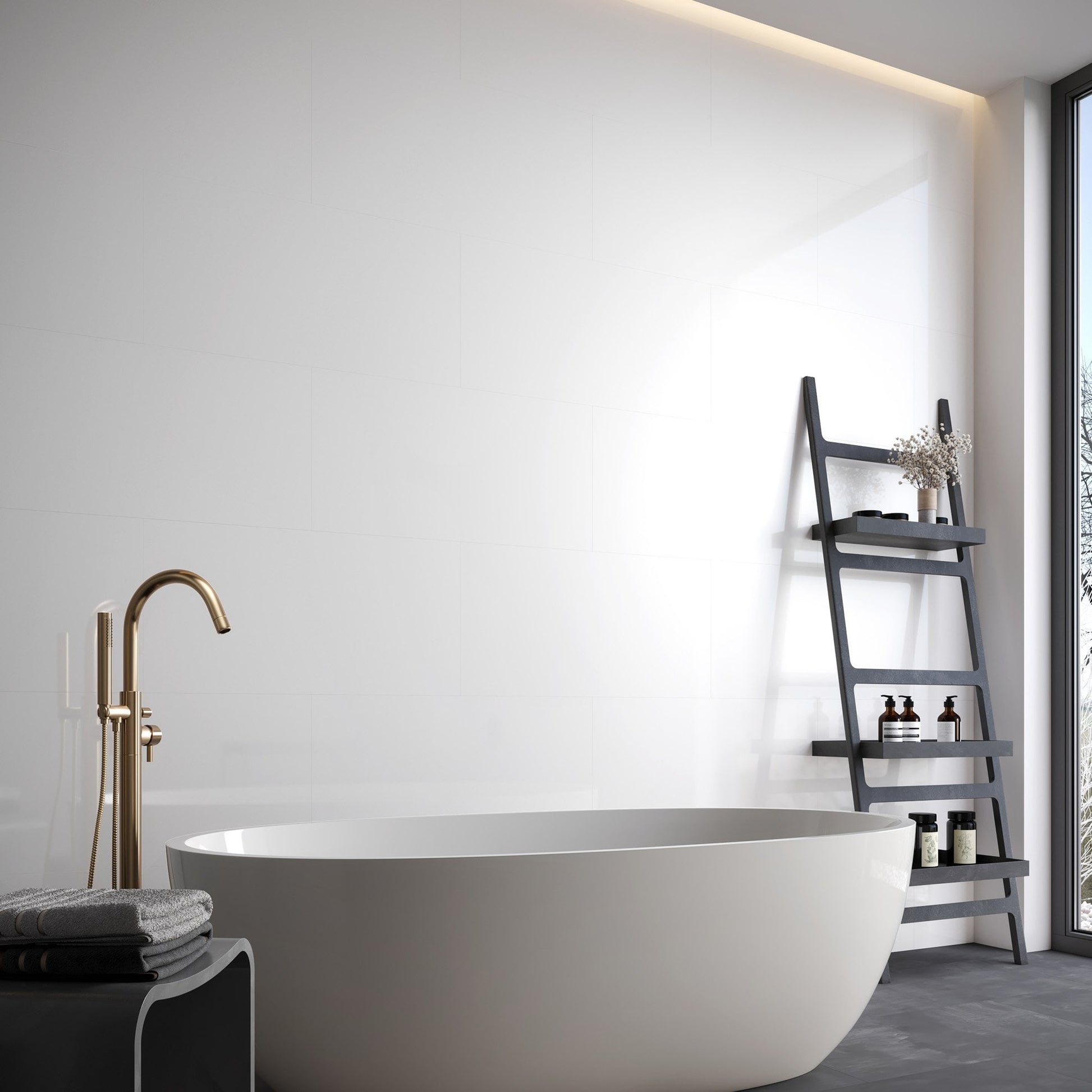 White - Lustre Stone 800 x 400mm Waterproof Wall Panelling (122687)