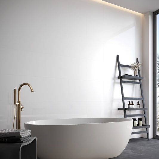 White - Lustre Stone 800 x 400mm Waterproof Wall Panelling (122687)