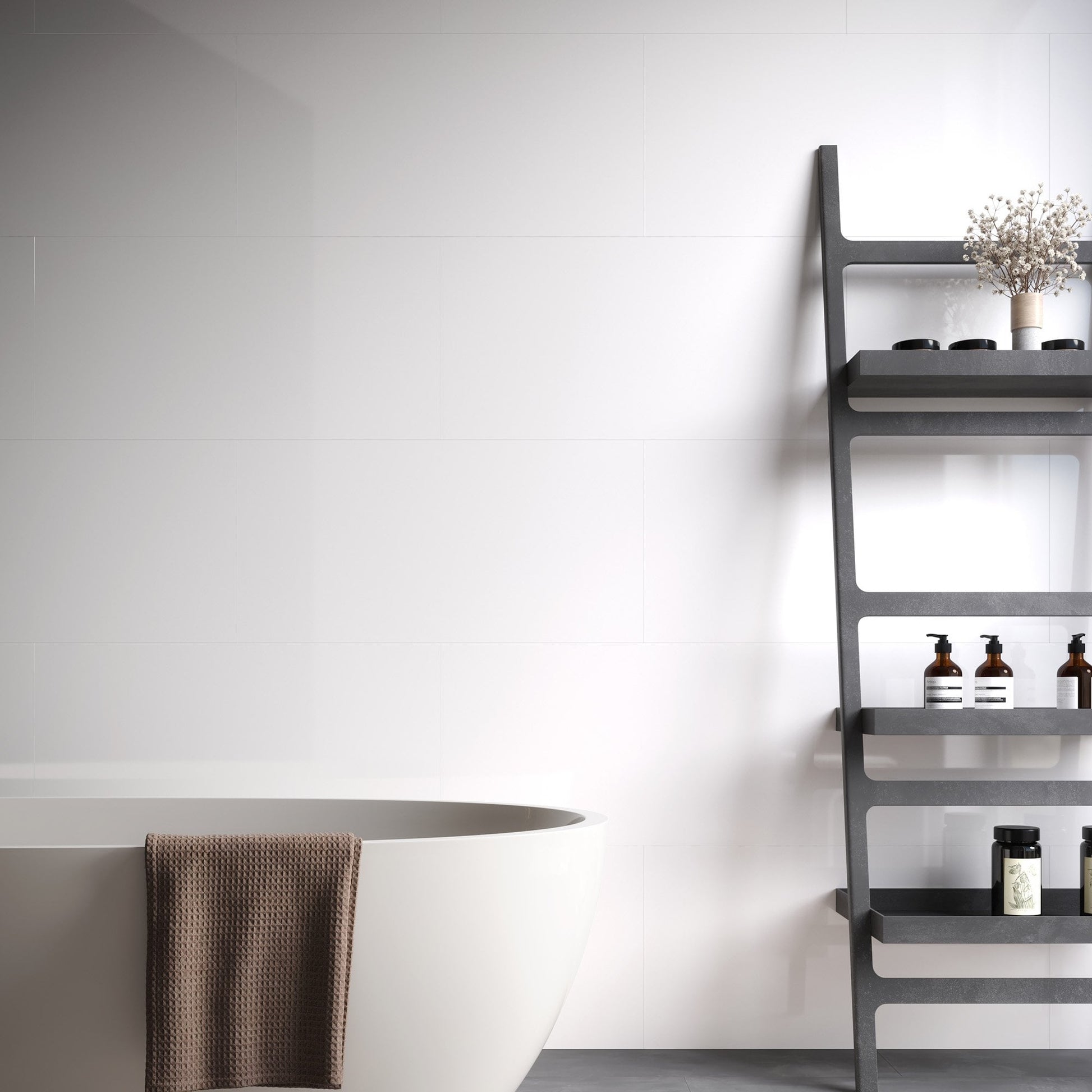 White - Lustre Stone 800 x 400mm Waterproof Wall Panelling (122687)