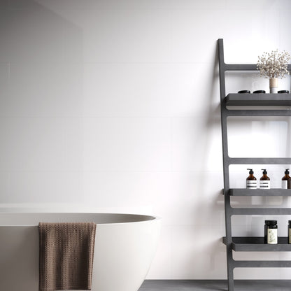 White - Lustre Stone 800 x 400mm Waterproof Wall Panelling (122687)