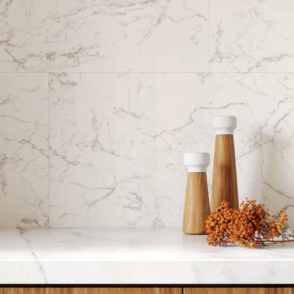 Carrara Marble - Lustre Stone 800 x 400mm Waterproof Wall Panelling (122540)