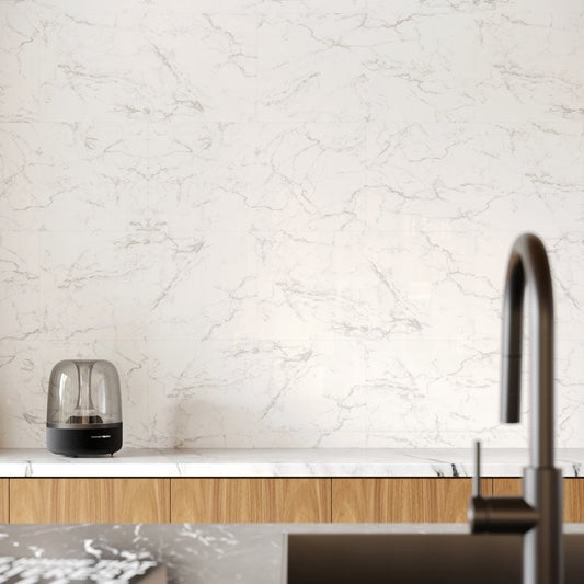 Carrara Marble - Lustre Stone 800 x 400mm Waterproof Wall Panelling (122540)