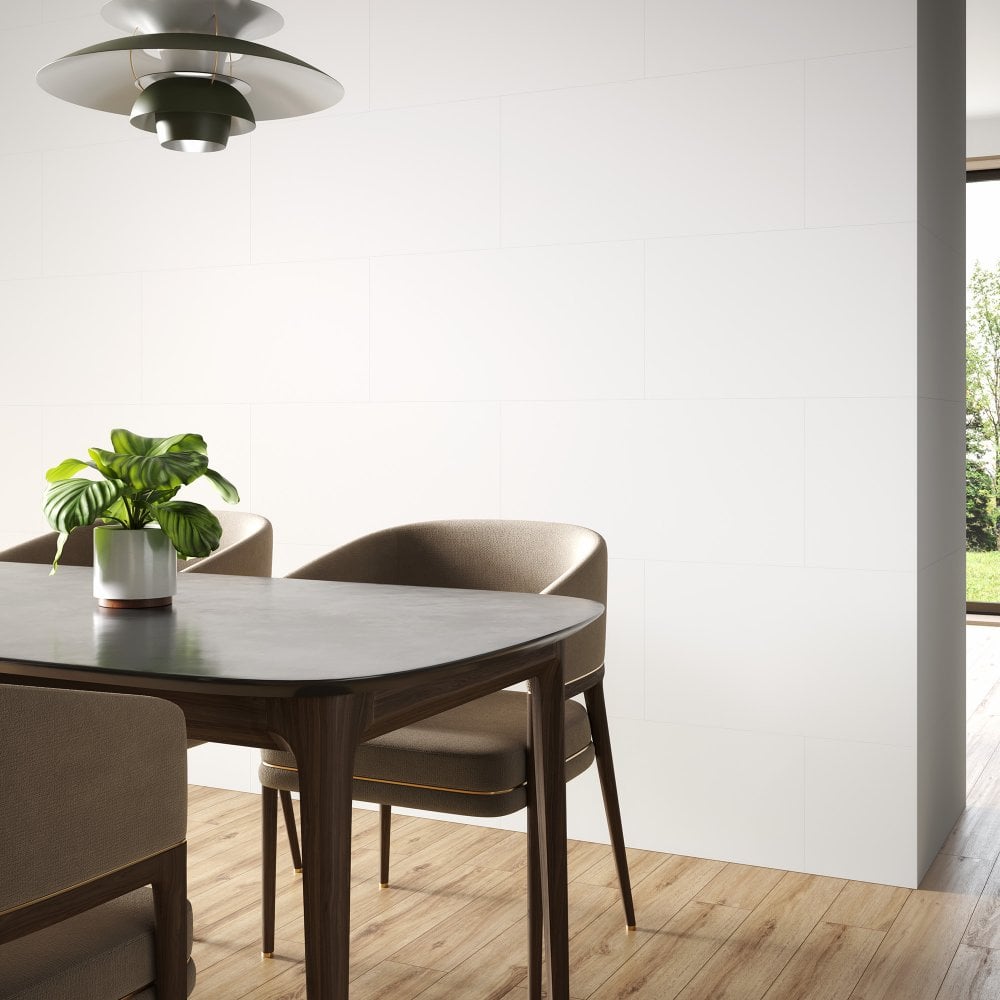 White - Lustre Stone 800 x 400mm Waterproof Wall Panelling (122537)