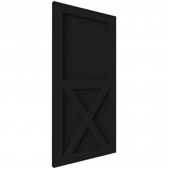 Black Internal Primed 1 Panel X Brace Sliding Barn Door - Black Face Mounted