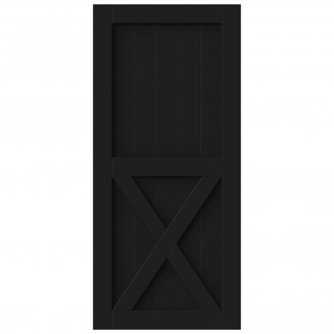 Black Internal Primed 1 Panel X Brace Sliding Barn Door - Black Top Mounted