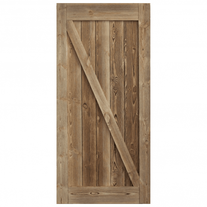 Carbonised Internal Pine 1 Panel Brace Sliding Barn Door - Black Face Mounted