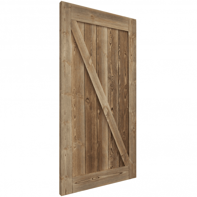 Carbonised Internal Pine 1 Panel Brace Sliding Barn Door - Black Top Mounted