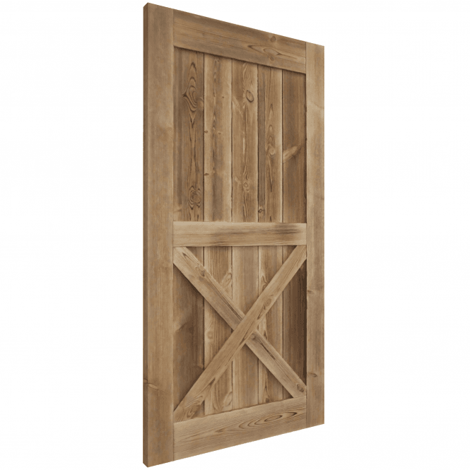 Carbonised Internal Pine 1 Panel X Brace Sliding Barn Door - Black Top Mounted