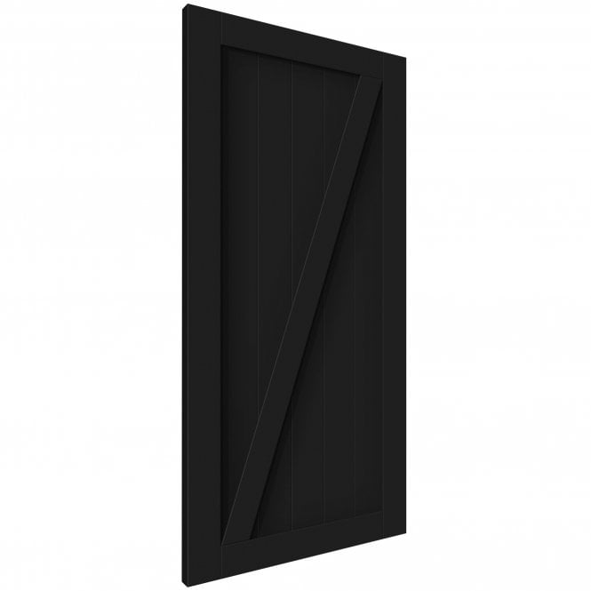 Black Internal Primed 1 Panel Brace Sliding Barn Door - Black Face Mounted