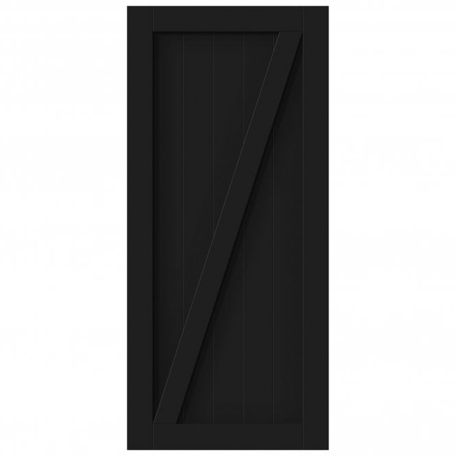 Black Internal Primed 1 Panel Brace Sliding Barn Door - Black Top Mounted